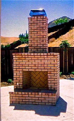 masonry brick fireplace in exterior yard landscape